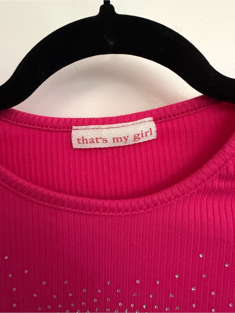 Hot Pink Ribbed Tee with Rhinestone Heart - Picture 2 of 4